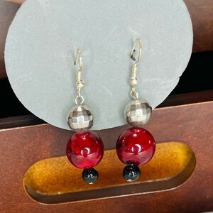 Statement Red & Silver Beaded Drop | Dangle Earrings